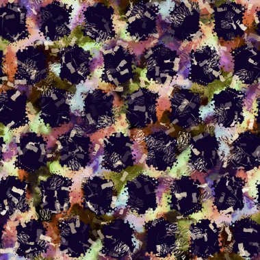 Egzotik renkli boho benekli kamuflaj saçılma izi. Kusursuz sonbahar koyu zemin detaylı tekrarlama deseni.