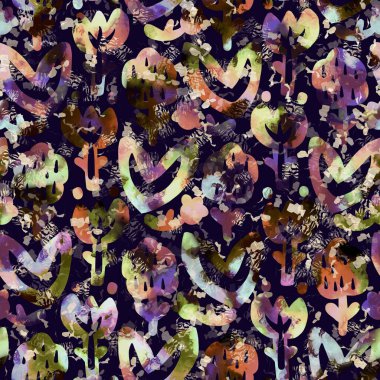 Egzotik renkli boho çiçekli kamuflaj izi. Kusursuz sonbahar koyu zemin detaylı tekrarlama deseni.
