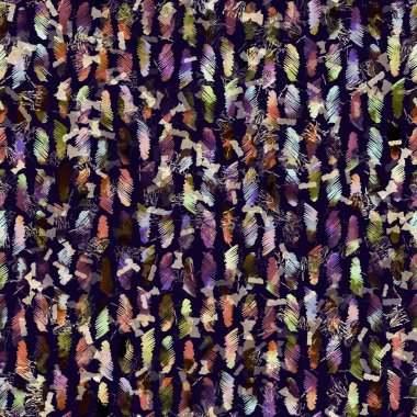 Egzotik renkli boho çizgili çizgi izi. Kusursuz sonbahar karanlık zemini detaylı tekrarlama kalıbı. Zarif doğrusal suluboya aralıklı boyalı. Yumuşak döşeme kumaşı veya kış modası tekstili.