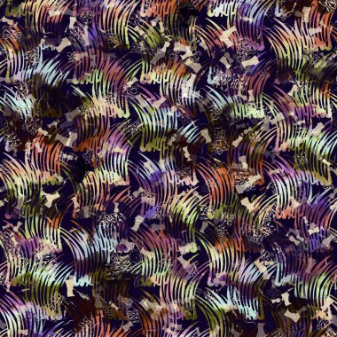 Egzotik renkli boho çizgili çizgi izi. Kusursuz sonbahar karanlık zemini detaylı tekrarlama kalıbı. Zarif doğrusal suluboya aralıklı boyalı. Yumuşak döşeme kumaşı veya kış modası tekstili.