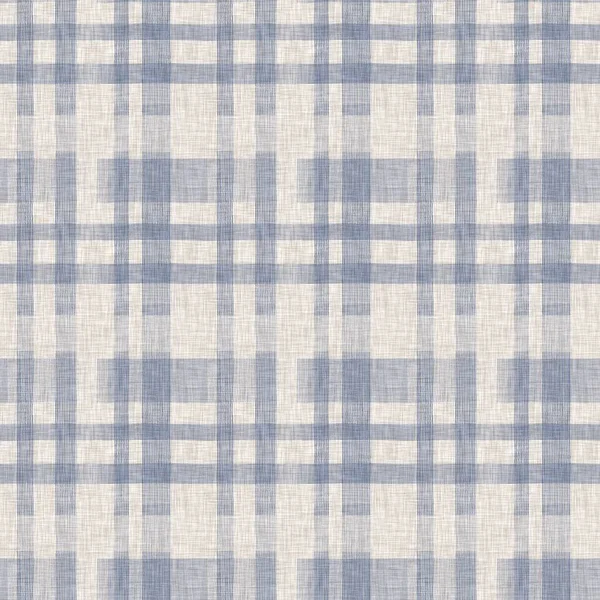 Franse boerderij geweven blauwe ruitjes controleren naadloos linnen patroon. Rustieke tonale landelijke keuken gingham stof effect. Tartan cottage 2 tone grijs achtergrondmateriaal textuur. — Stockfoto