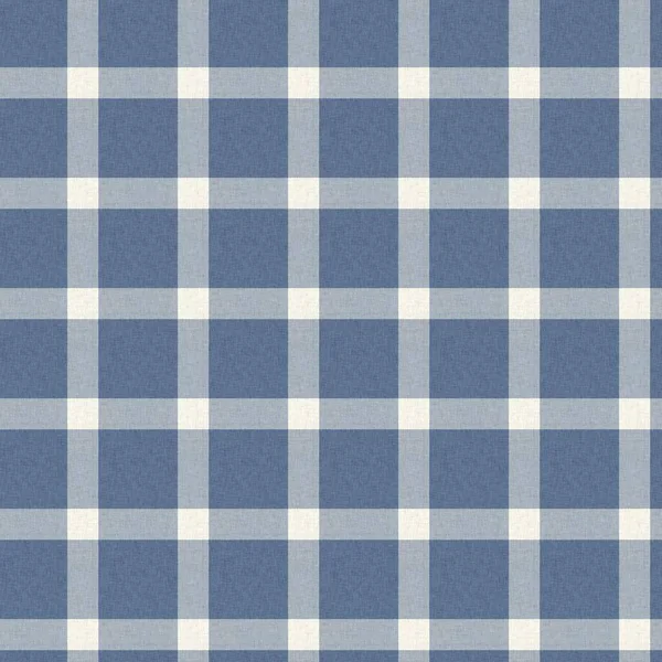 Fransk bondgård vävd blå rutig kontrollera sömlösa linne mönster. Rustik tonal land kök gingham tyg effekt. Tartan stuga 2 ton grå bakgrund material struktur. — Stockfoto