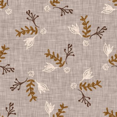 Kusursuz keten karalama çiçek desenli arka plan. Sakin boho dünya renginde duvar kağıdı. Basit modern skandi unisex çiçek tasarımı. Her yerde organik, çocuksu, cinsiyetsiz, tarafsız bir bebek var. El çizimi.