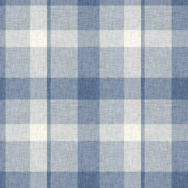 French farmhouse woven blue plaid check seamless linen pattern. Rustic tonal country kitchen gingham fabric effect. Tartan cottage 2 tone gray background material texture. — Stock Photo, Image