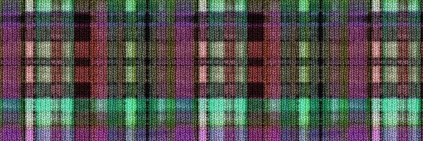 クラシックな冬のタータンニットウールはシームレスなエッジボーダーを果たしました。レトロギンガムチェッカーのトリムの背景。織りスコットランドの男性のツイードステッチクラフト効果リボンバナー. — ストック写真