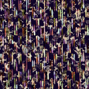 Egzotik renkli boho benekli kamuflaj saçılma izi. Kusursuz sonbahar koyu zemin detaylı tekrarlama deseni.