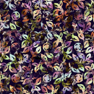 Egzotik renkli boho çiçekli kamuflaj izi. Kusursuz sonbahar koyu zemin detaylı tekrarlama deseni.