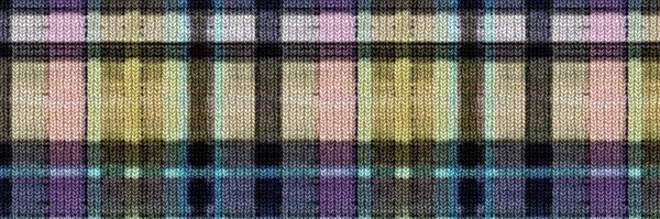 Classic winter tartan knit wol plaid seamless edging border. Latar belakang trim pemeriksa gingham. Woven scottish maskulin tweed efek kerajinan jahitan pita banner. — Stok Foto