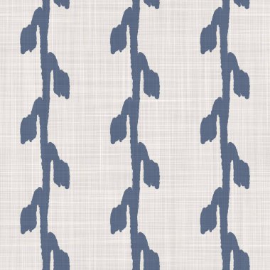 Fransız mavi botanik yaprağı keten desenli ve 2 tonluk kır evi motifli. Basit bir kırsal kumaş tekstil etkisi. İlkel, eski püskü, şık mutfak bezi tasarımı..