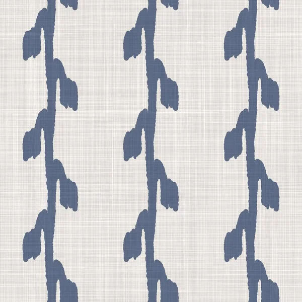 Francese blu botanico modello di lino foglia senza cuciture con 2 tono stile cottage di campagna motivo. Semplice effetto tessuto rustico vintage. Primitivo design moderno shabby chic stoffa da cucina. — Foto Stock