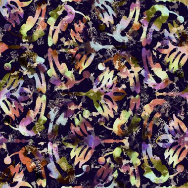 Egzotik renkli boho çiçekli kamuflaj izi. Kusursuz sonbahar koyu zemin detaylı tekrarlama deseni.