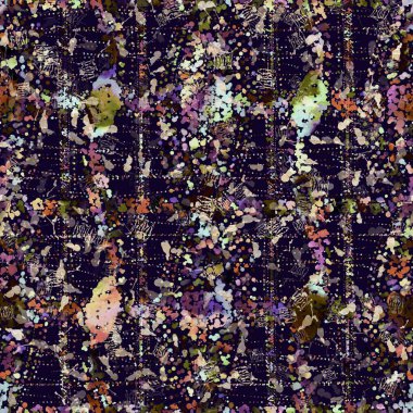 Egzotik renkli boho benekli kamuflaj saçılma izi. Kusursuz sonbahar koyu zemin detaylı tekrarlama deseni.