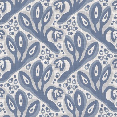 İki tonluk kır evi tarzı botanik motifli Fransız mavisi keten desenli. Basit bir kırsal kumaş tekstil etkisi. İlkel, modern, pejmürde, şık tasarım..