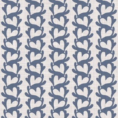 Fransız mavisi karalama motifli keten desenli. Tonal kır evi tarzı soyut karalama motifi arka planı. Basit bir kırsal kumaş tekstil etkisi. İlkel, pejmürde, şık bir kumaş..