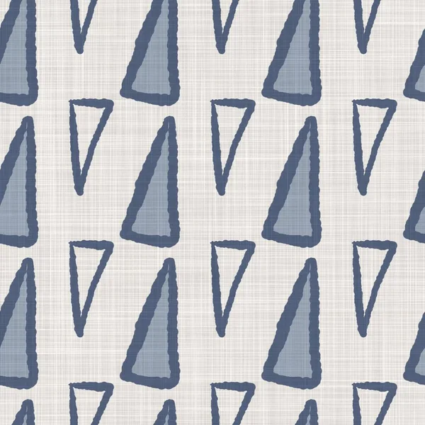 Fransk blå geometriskt linne sömlöst mönster. Tonal bondgård stuga stil abstrakt rutnät bakgrund. Enkel vintage rustik tyg textil effekt. Primitiv modern shabby chic köksduk design. — Stockfoto