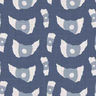 Fransız mavisi karalama motifli keten desenli. Tonal kır evi tarzı soyut karalama motifi arka planı. Basit bir kırsal kumaş tekstil etkisi. İlkel, pejmürde, şık bir kumaş..