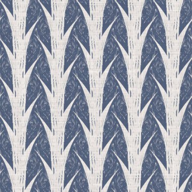 Fransız mavi botanik yaprağı keten desenli ve 2 tonluk kır evi motifli. Basit bir kırsal kumaş tekstil etkisi. İlkel, eski püskü, şık mutfak bezi tasarımı..