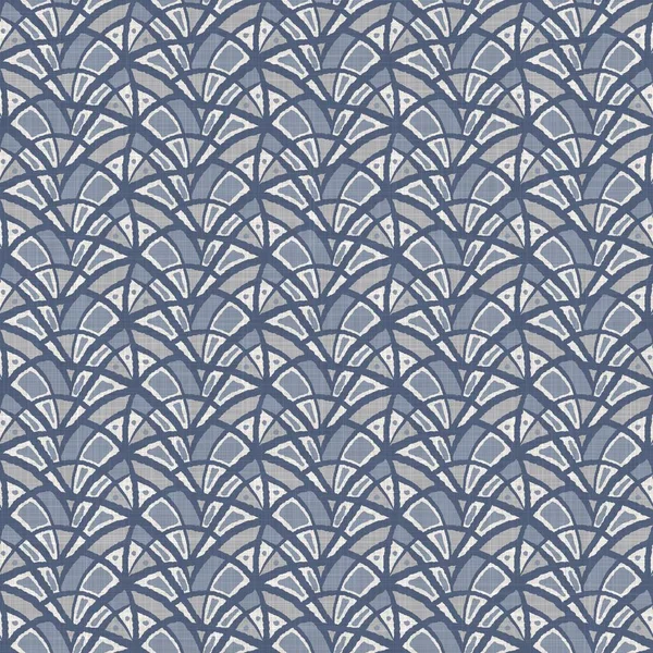 French blue doodle motif linen seamless pattern. Tonal country cottage style abstract scribble motif background. Simple vintage rustic fabric textile effect. Primitive drawing shabby chic cloth. — Stock Photo, Image