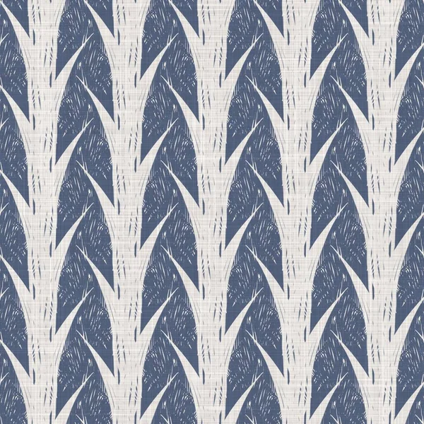 Französisch blauen botanischen Blatt Leinen nahtlosen Muster mit 2 Ton Landhaus-Stil Motiv. Einfache Vintage rustikalen Stoff Textil-Effekt. Primitives modernes Shabby Chic Küchentuch-Design. — Stockfoto