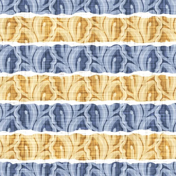 Cetak pola dapur negara Perancis yang mulus. Biru kuning latar belakang horizontal bergaris-garis. Gaya provensi pewarna batik tenun pedesaan tekstil tenun. — Stok Foto
