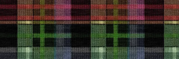 Classic winter tartan knit wool plaid seamless edging border. Retro gingham checker trim background. Woven scottish masculine tweed stitch craft effect ribbon banner. — Stock Photo, Image