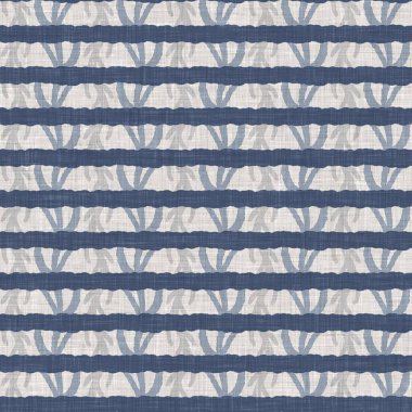 Kusursuz Fransız kırsal mutfak çizgili kumaş deseni. Mavi beyaz yatay çizgili arka plan. Batik Boyası Kaynak Stili Kırsal Örgü Cottagecore Tekstili. 
