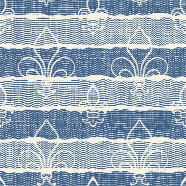 Hassas Fransız dantel efekti. Kusursuz çizgili desen. Süslü Provence tarzı dantelli kır evi dekorasyonu. Kırsal, modern, pejmürde, şık tasarım için keten kumaş duvar kağıdı..