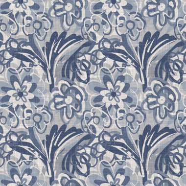 İki tonluk kır evi tarzı botanik motifli Fransız mavisi keten desenli. Basit bir kırsal kumaş tekstil etkisi. İlkel, modern, pejmürde, şık tasarım..