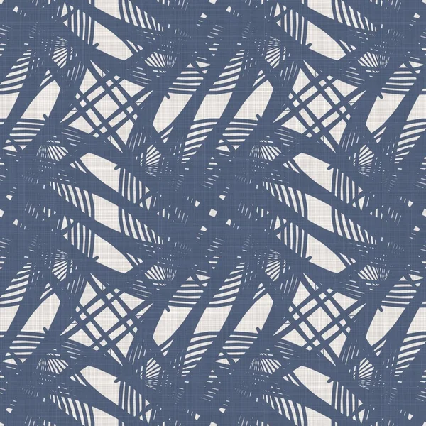 French blue botanical leaf linen seamless pattern with 2 tone country cottage style motif. Simple vintage rustic fabric textile effect. Primitive modern shabby chic kitchen cloth design.