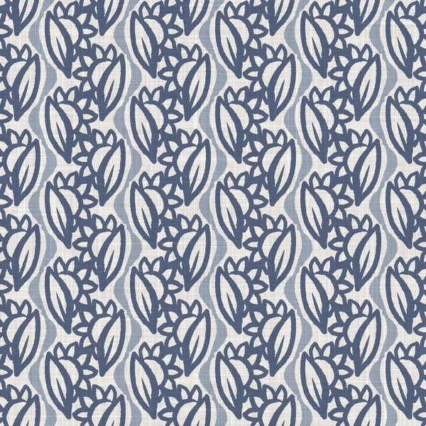 Patrón sin costura de lino floral azul francés con motivo botánico de estilo casa de campo de 2 tonos. Efecto textil rústico vintage simple. Primitivo moderno diseño chic shabby. —  Fotos de Stock