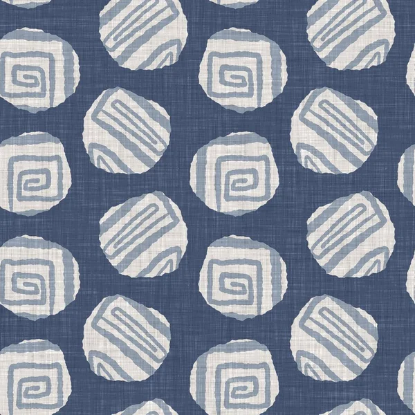 French blue doodle motif linen seamless pattern. Tonal country cottage style abstract scribble motif background. Simple vintage rustic fabric textile effect. Primitive drawing shabby chic cloth. — Stock Photo, Image