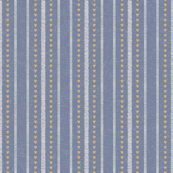Απρόσκοπτη γαλλική χώρα κουζίνα ριγέ σχέδιο ύφασμα μοτίβο. Μπλε κίτρινο λευκό κάθετο ριγέ φόντο. Batik βαφή provence στυλ ρουστίκ υφαντό βαμβακερό ύφασμα. — Διανυσματικό Αρχείο
