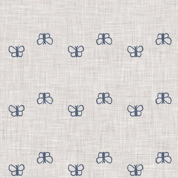 Çiftlik evi mavi kelebek keten desenli. Tonal Fransız kır evi tarzı çiftlik hayvanı geçmişi. Basit bir kırsal kumaş tekstil etkisi. Şekil verilmiş doğa, pejmürde, şık mutfak örtüsü..