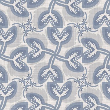 Fransız mavi botanik yaprağı keten desenli ve 2 tonluk kır evi motifli. Basit bir kırsal kumaş tekstil etkisi. İlkel, eski püskü, şık mutfak bezi tasarımı..