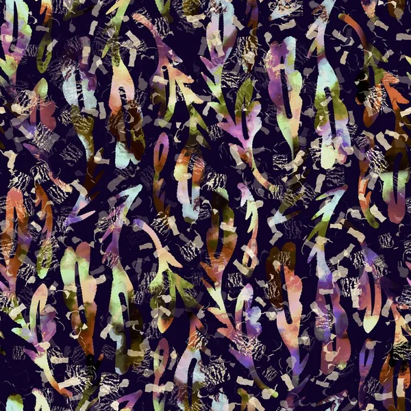 Экзотический разноцветный цветочный камуфляж Бохо. Бесшовная осенняя темная земля детализированная повторяющаяся картина. — стоковое фото