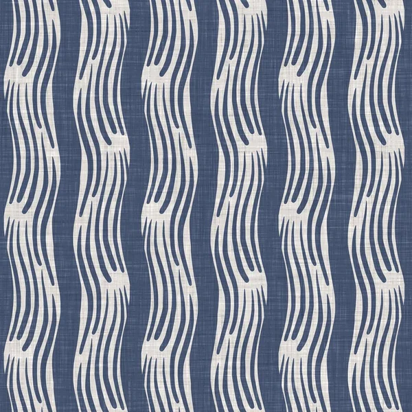 Bezešvé francouzské venkovské kuchyně pruh tkaniny vzor tisk. Modré svislé pruhované pozadí. Batik barvivo provence styl rustikální tkaný cottagecore textil. — Stock fotografie