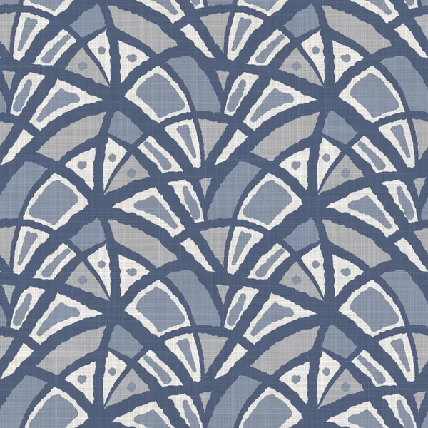 French blue doodle motif linen seamless pattern. Tonal country cottage style abstract scribble motif background. Simple vintage rustic fabric textile effect. Primitive drawing shabby chic cloth.