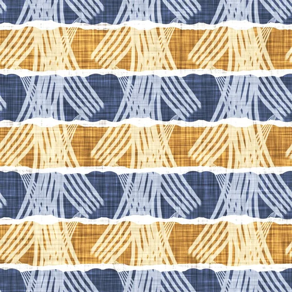 Cetak pola dapur negara Perancis yang mulus. Biru kuning latar belakang horizontal bergaris-garis. Gaya provensi pewarna batik tenun pedesaan tekstil tenun. — Stok Foto
