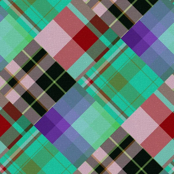 Diagonální madras patchwork kostkovaný bavlněný vzor. Bezešvé prošívání tkaniny efekt prádlo zkontrolujte pozadí. — Stock fotografie