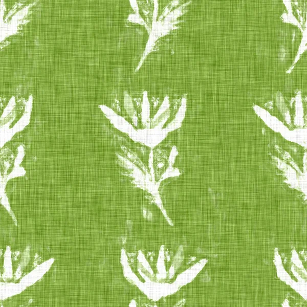 Hand drawn flower motif linen texture. Whimsical garden seamless pattern. Modern spring doodle floral nature textile for home decor. Botanical scandi style rustic green all over print. — Stock Photo, Image