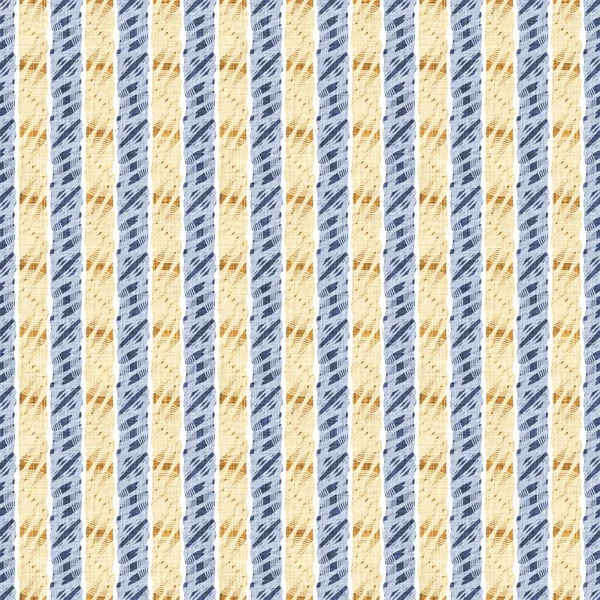 Sem costura francês país cozinha stripe tecido padrão de impressão. Azul amarelo branco vertical listrado fundo. Batik tintura provence estilo rústico tecido cottagecore têxtil. — Fotografia de Stock