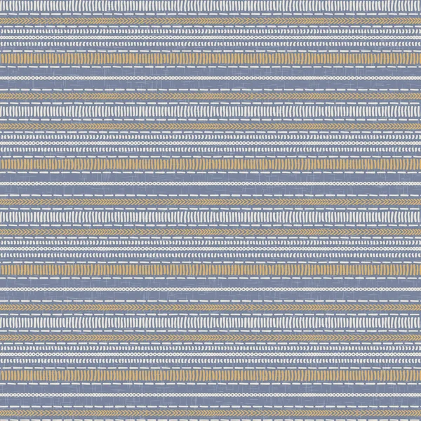 Sem costura francês país cozinha stripe tecido padrão de impressão. Azul amarelo branco horizontal listrado fundo. Batik tintura provence estilo rústico tecido cottagecore têxtil. — Vetor de Stock