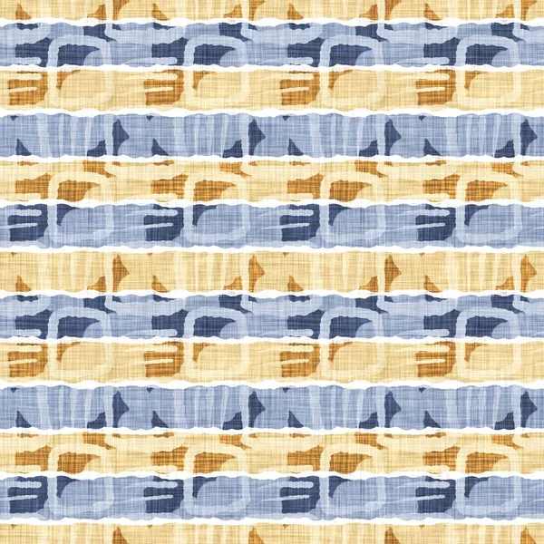 Estampado de patrón de tela de rayas de cocina de campo francés sin costuras. Fondo rayado horizontal blanco amarillo azul. Tinte Batik provence estilo rústico tejido cottagecore textil. — Foto de Stock