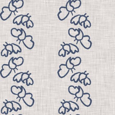 Çiftlik evi mavi kelebek keten desenli. Tonal Fransız kır evi tarzı çiftlik hayvanı geçmişi. Basit bir kırsal kumaş tekstil etkisi. Şekil verilmiş doğa, pejmürde, şık mutfak örtüsü..