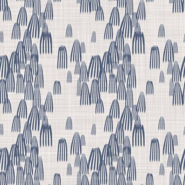 Fransız mavi botanik yaprağı keten desenli ve 2 tonluk kır evi motifli. Basit bir kırsal kumaş tekstil etkisi. İlkel, eski püskü, şık mutfak bezi tasarımı..