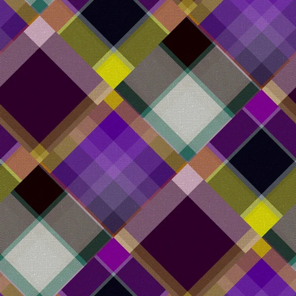 Diagonal madras patchwork plaid 면화 패턴. 실 이 없는 퀼팅 섬유 효과 리넨 백지 확인. — 스톡 사진