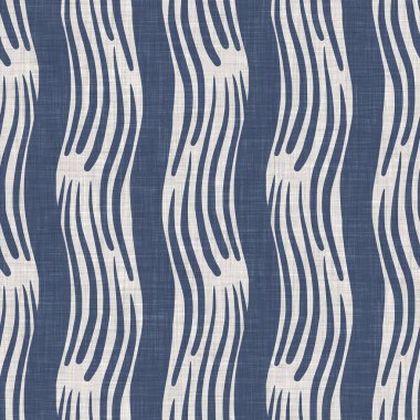 Kusursuz Fransız kırsal mutfak çizgili kumaş deseni. Mavi beyaz dikey çizgili arka plan. Batik Boyası Kaynak Stili Kırsal Örgü Cottagecore Tekstili. 