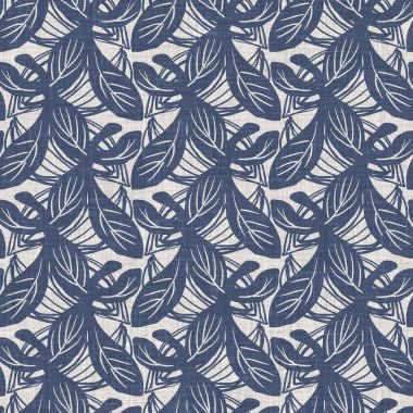 Fransız mavi botanik yaprağı keten desenli ve 2 tonluk kır evi motifli. Basit bir kırsal kumaş tekstil etkisi. İlkel, eski püskü, şık mutfak bezi tasarımı..