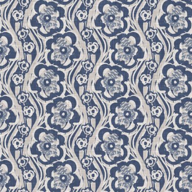 İki tonluk kır evi tarzı botanik motifli Fransız mavisi keten desenli. Basit bir kırsal kumaş tekstil etkisi. İlkel, modern, pejmürde, şık tasarım..