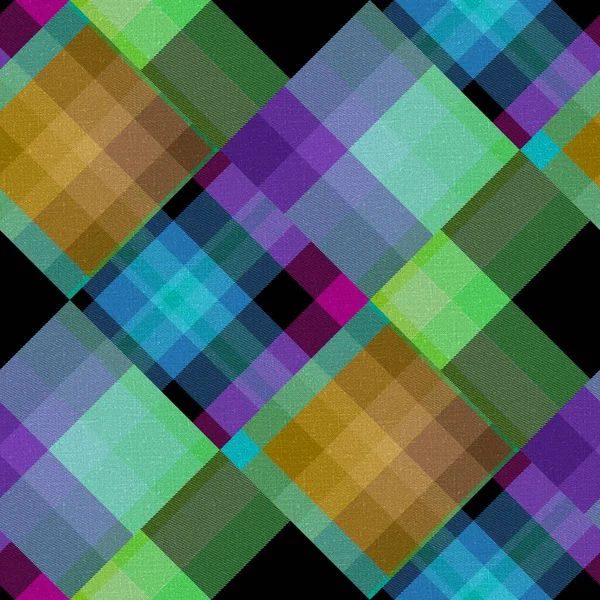 Diagonal madras patchwork plaid cotton pattern. Seamless quilting fabric effect linen check background. — Stock Photo, Image